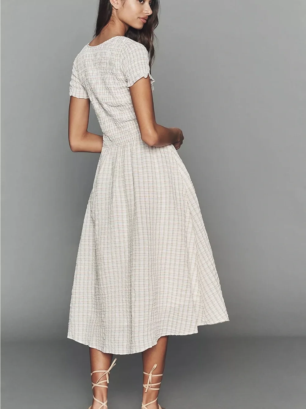 Anthropologie Short Sleeve Smocked Midi Dress Medium